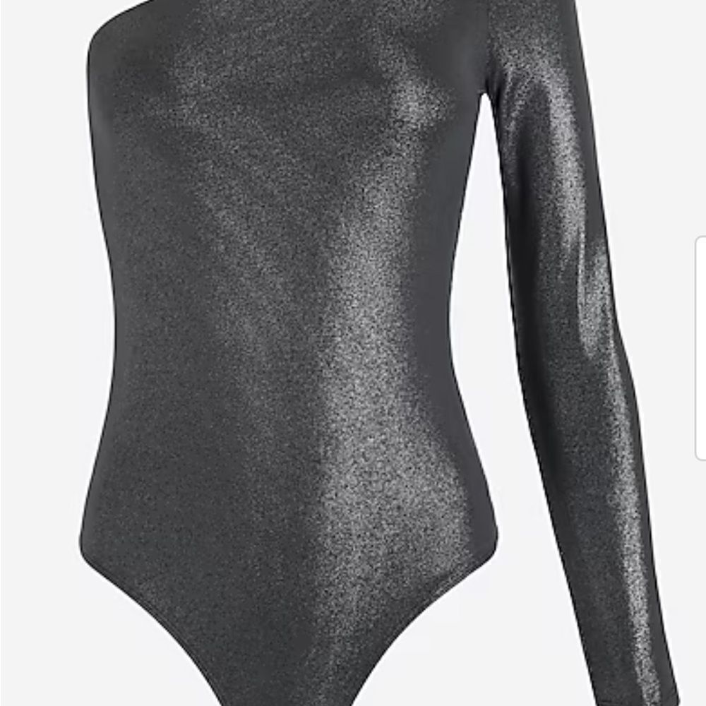 Body Contour Shine One Shoulder Long Sleeve Bodysuit gunmetal grey y3k